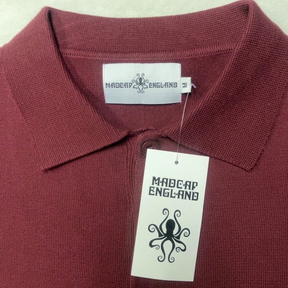 NWT Madcap England Men's M Red Long Sleeve Polo Shirt 60s 70s Mod Brando MC250‎